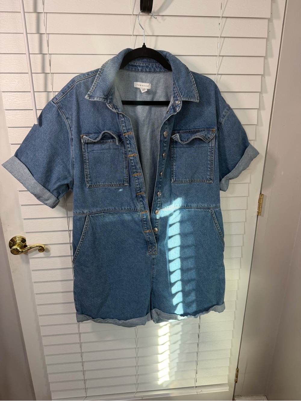 Topshop Blue Denim Shorts Romper